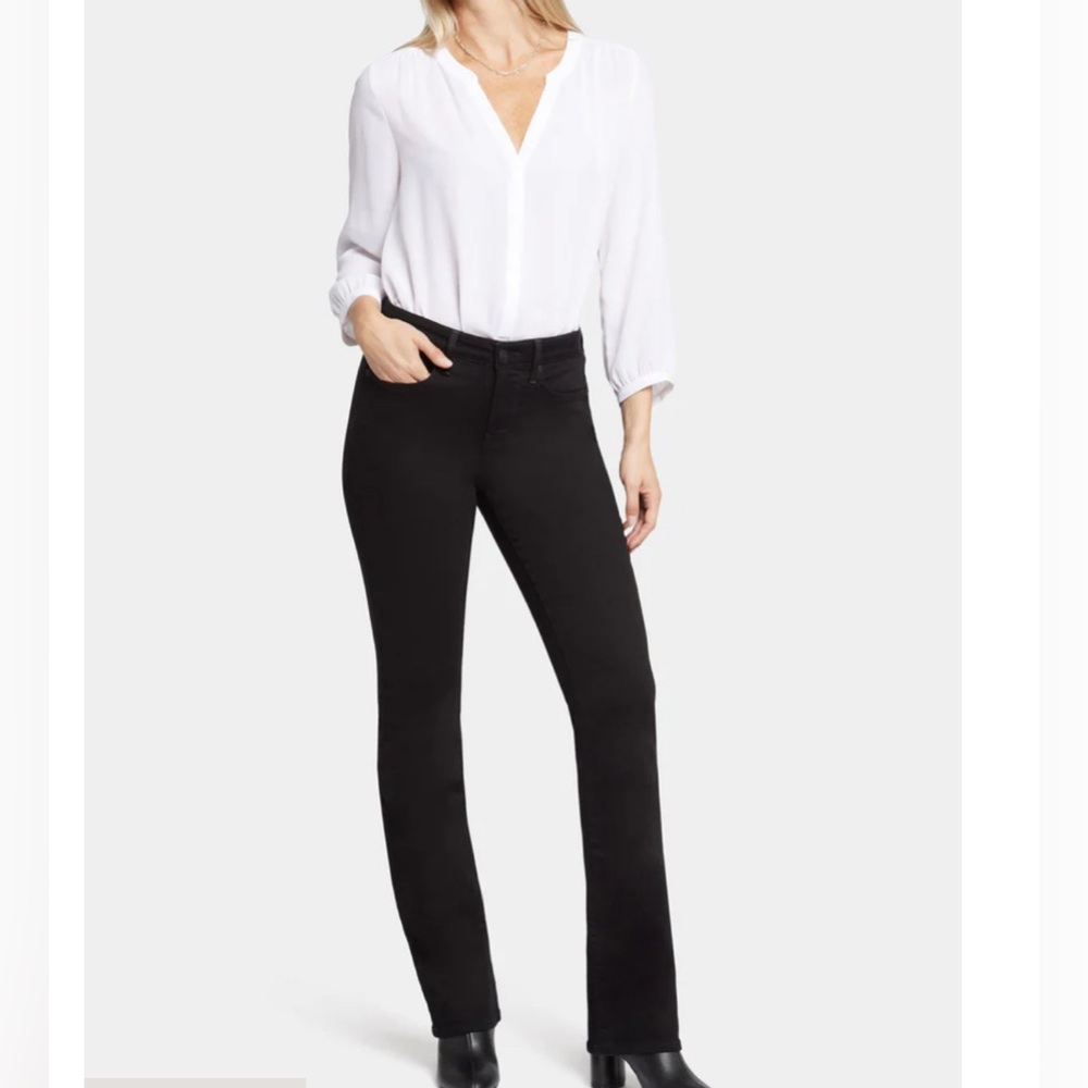 NYDJ Black High-Waist Straight-Leg Stretch Tummy Tuck Jeans Women's Medium EUC